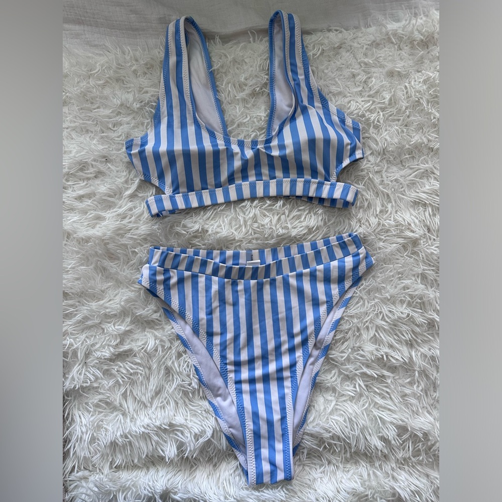 Blue white striped bikini set